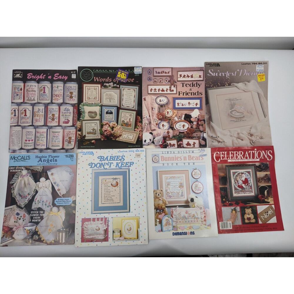 Lot of 8 Cross Stitch Pattern Books Jean Farish, McCalls, Leisure Arts Cross0